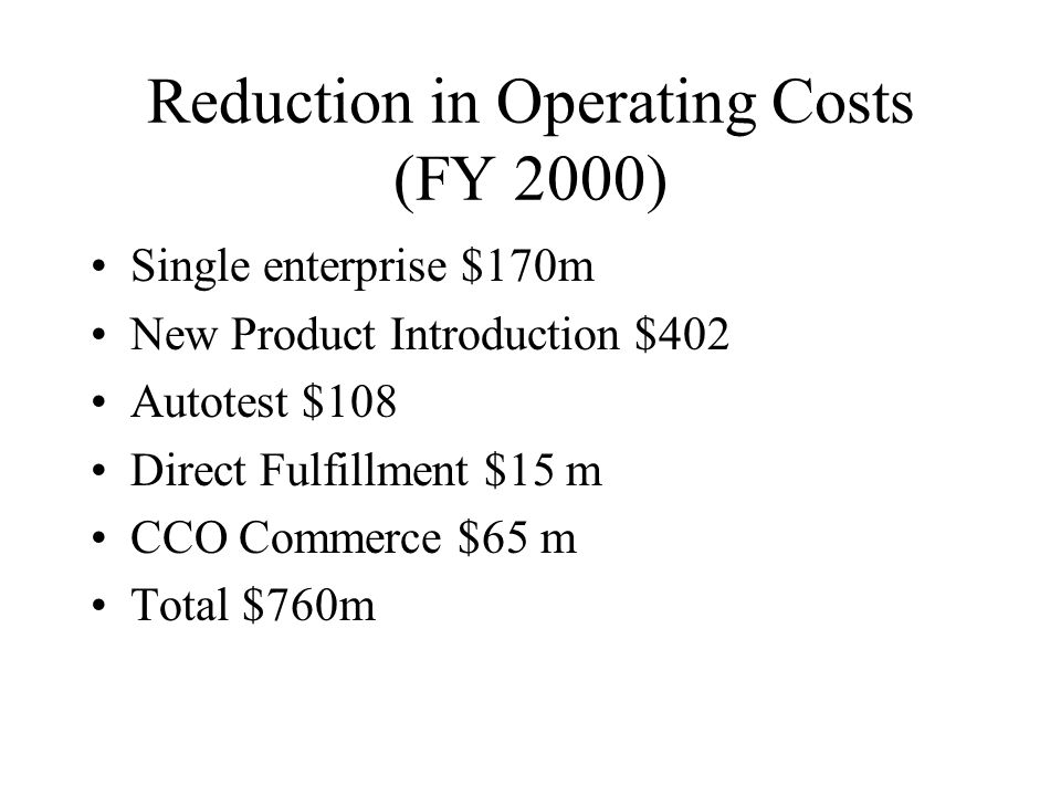 Reduction in Operating Costs (FY 2000)