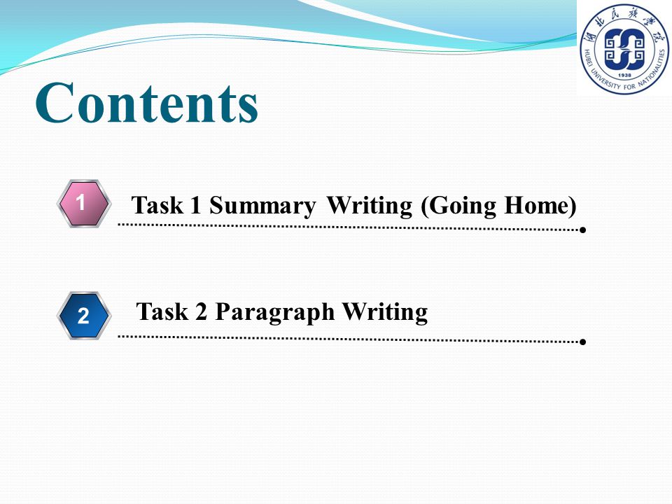 Contents Task 1 Summary Writing (Going Home) Task 2 Paragraph Writing