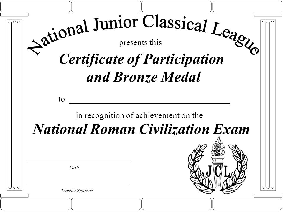 Certificate of Participation and Bronze Medal