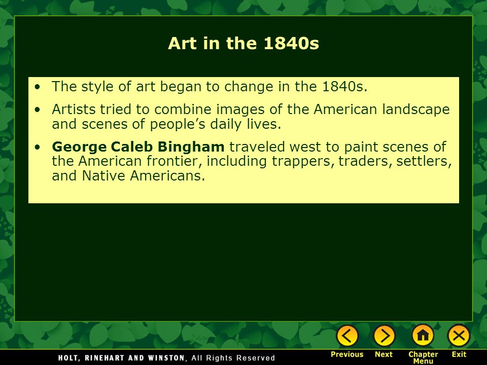 Art in the 1840s The style of art began to change in the 1840s.