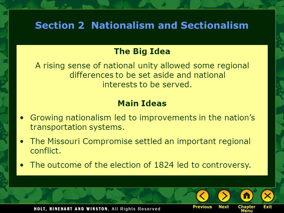 Section 2 Nationalism and Sectionalism