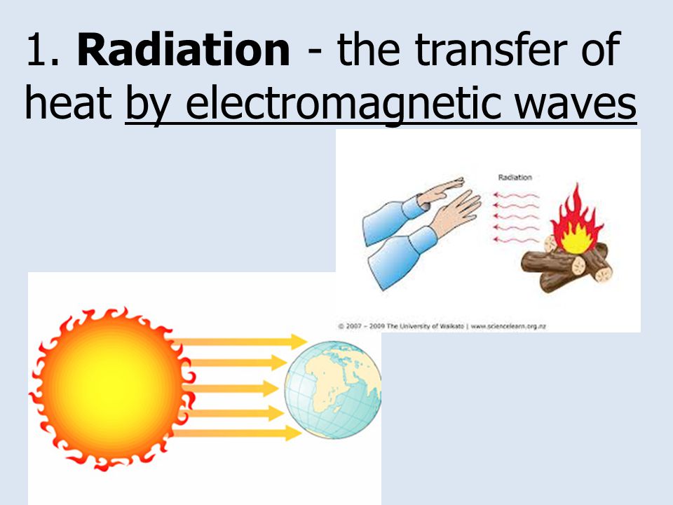 1. Radiation - the transfer of heat by electromagnetic waves