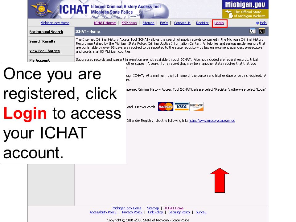 Once you are registered, click Login to access your ICHAT account.