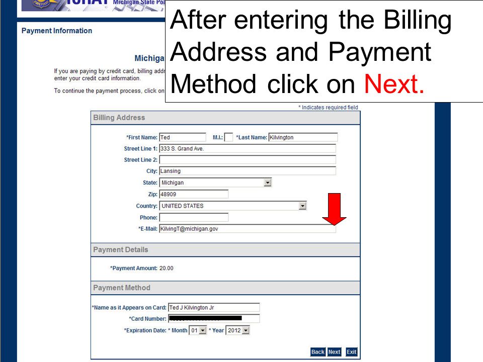 After entering the Billing Address and Payment Method click on Next.