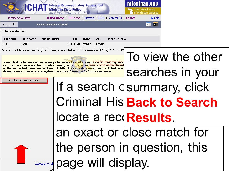 To view the other searches in your summary, click Back to Search Results.