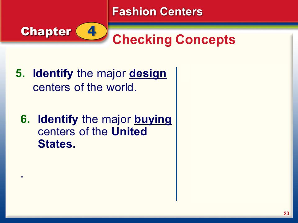Checking Concepts Identify the major design centers of the world.