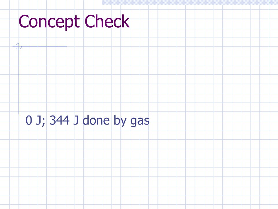 Concept Check 0 J; 344 J done by gas