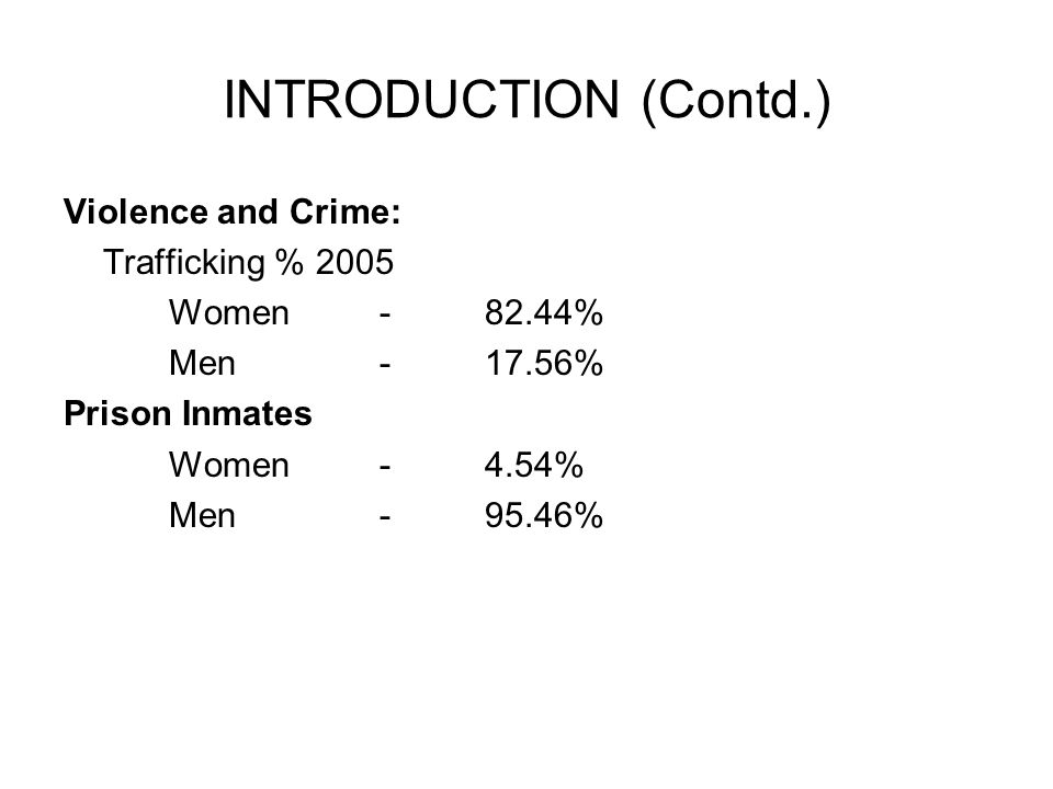 INTRODUCTION (Contd.) Violence and Crime: Trafficking % 2005