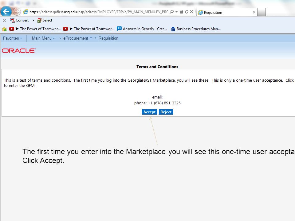 The first time you enter into the Marketplace you will see this one-time user acceptance.