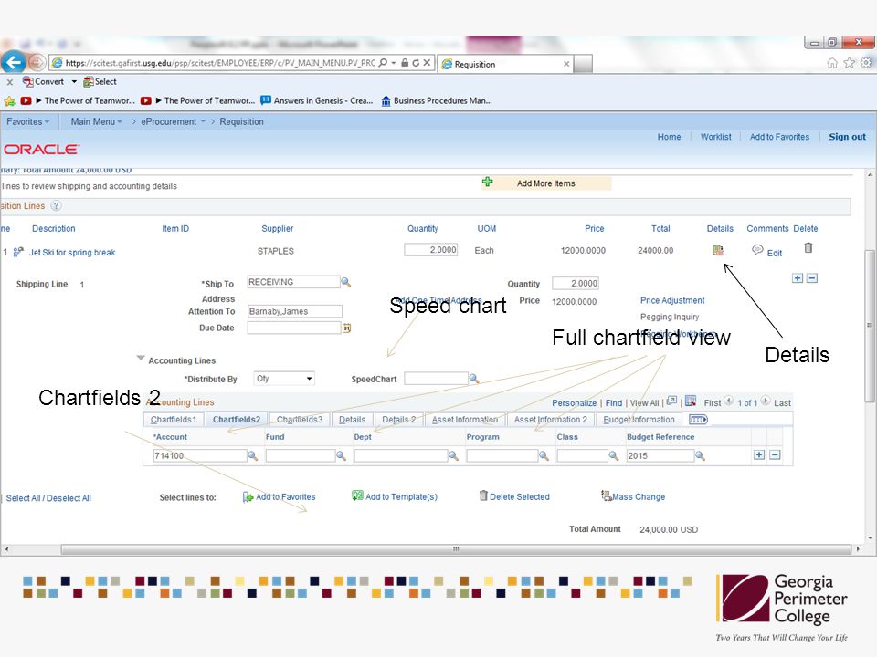 Speed chart Full chartfield view Details Chartfields 2 Details to make PR Amount Only