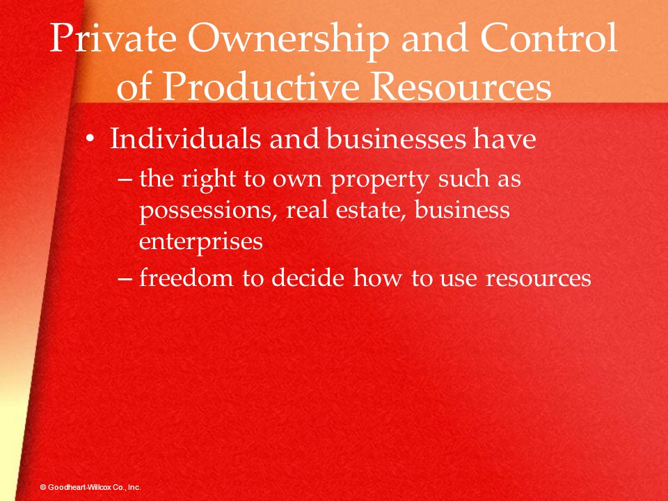 Private Ownership and Control of Productive Resources