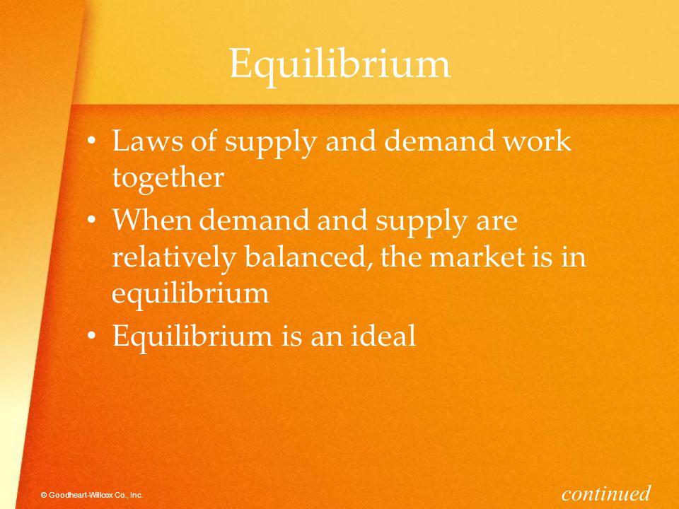 Equilibrium Laws of supply and demand work together