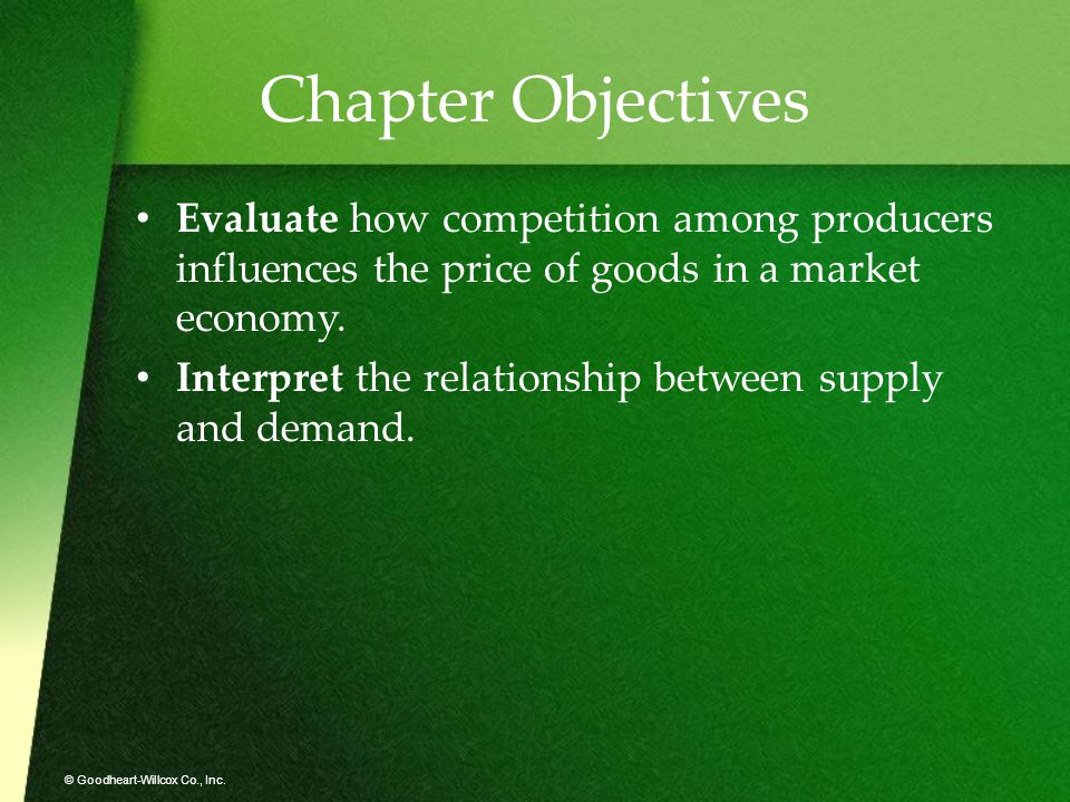 Chapter Objectives Evaluate how competition among producers influences the price of goods in a market economy.
