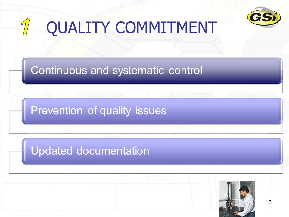 1 QUALITY COMMITMENT Continuous and systematic control