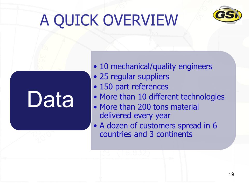 A QUICK OVERVIEW Data 10 mechanical/quality engineers