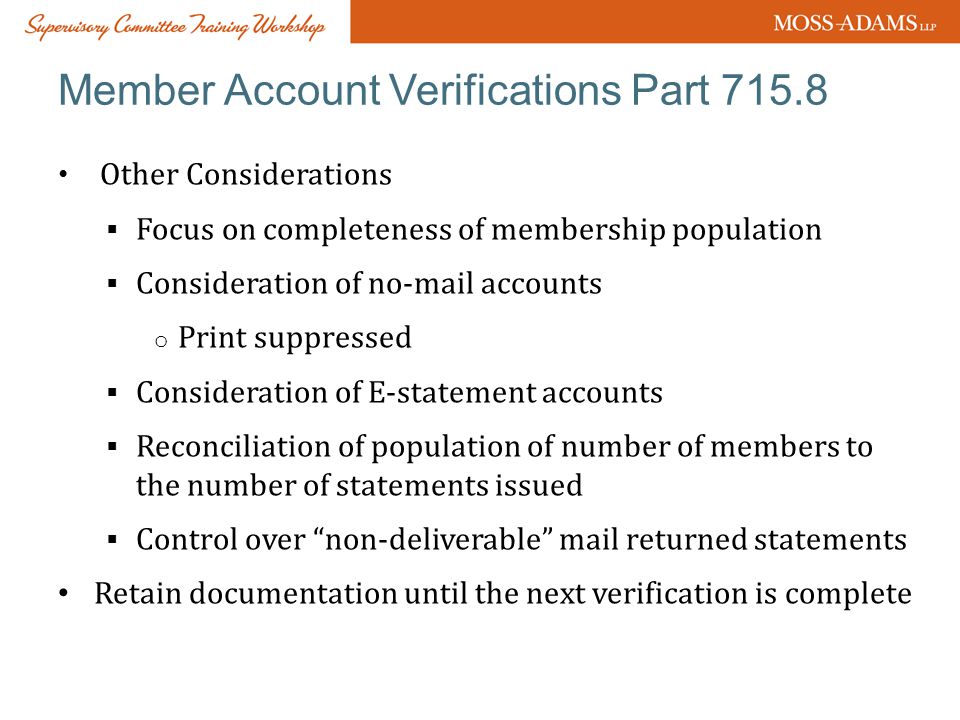 Member Account Verifications Part 715.8