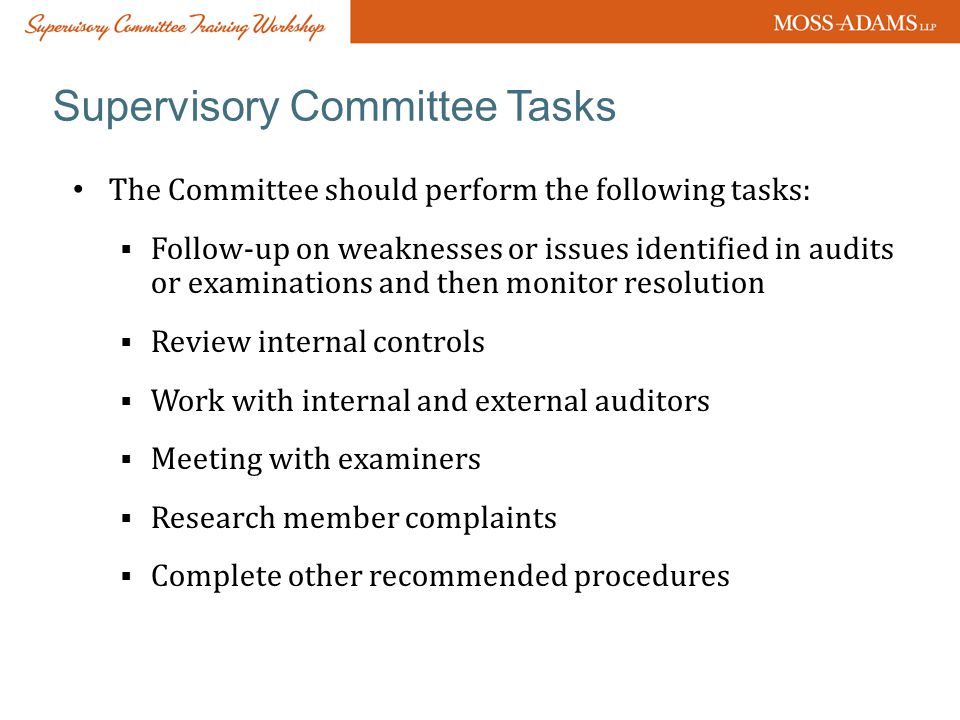 Supervisory Committee Tasks