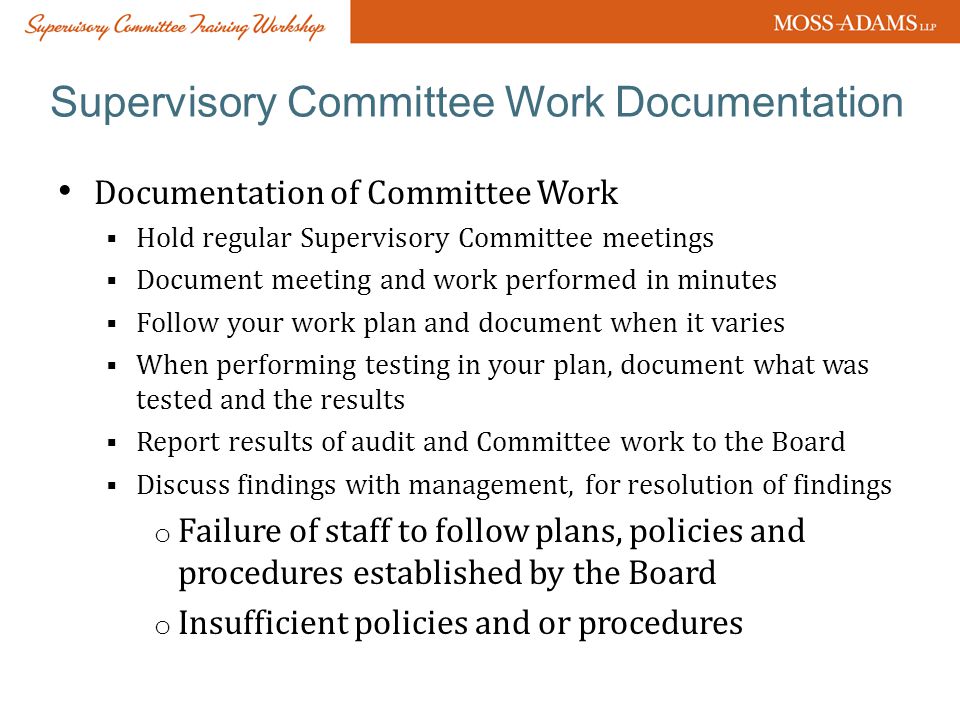 Supervisory Committee Work Documentation