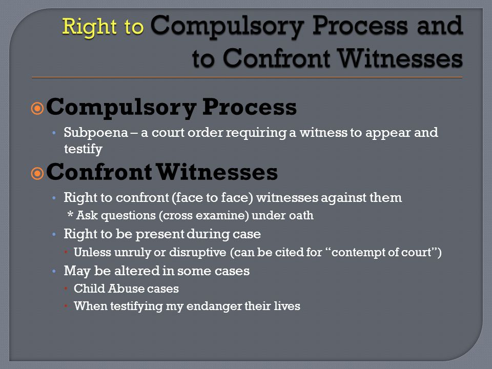 Right to Compulsory Process and to Confront Witnesses