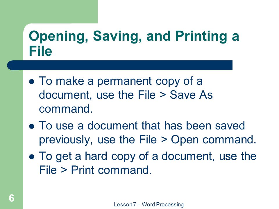 Opening, Saving, and Printing a File