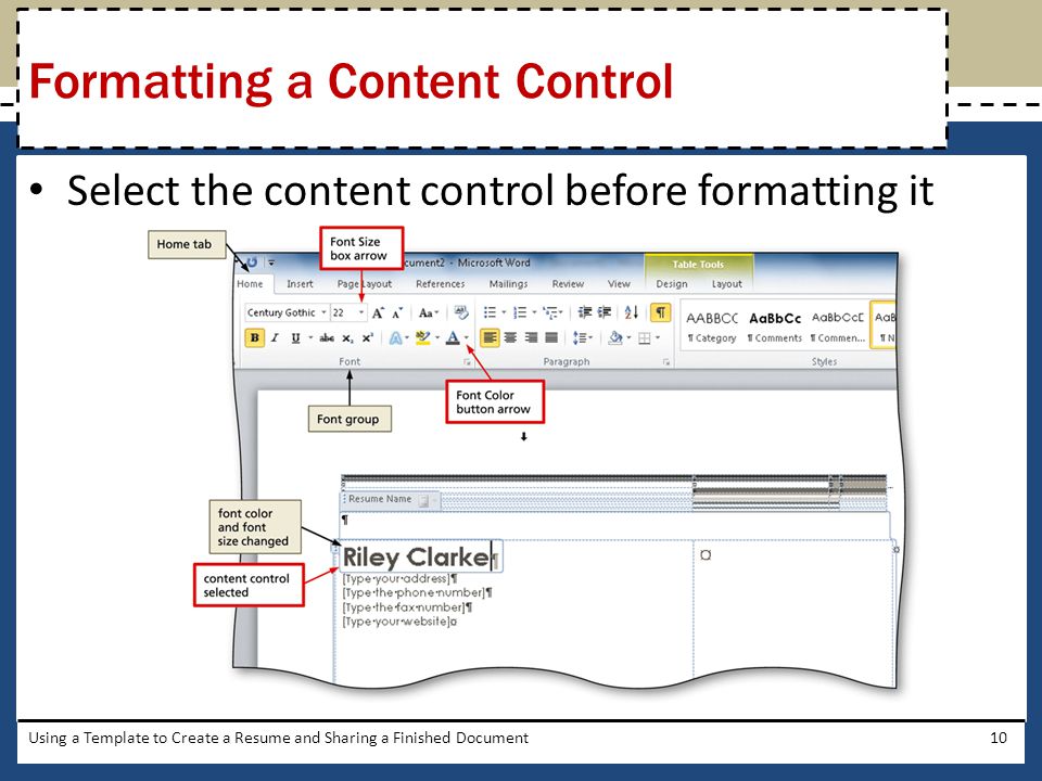 Formatting a Content Control