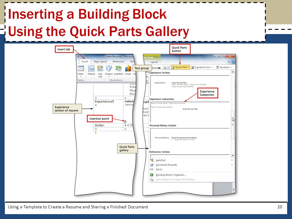 Inserting a Building Block Using the Quick Parts Gallery