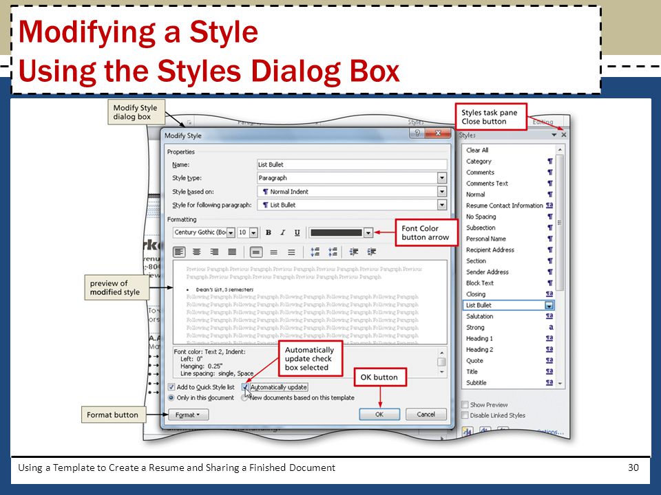 Modifying a Style Using the Styles Dialog Box