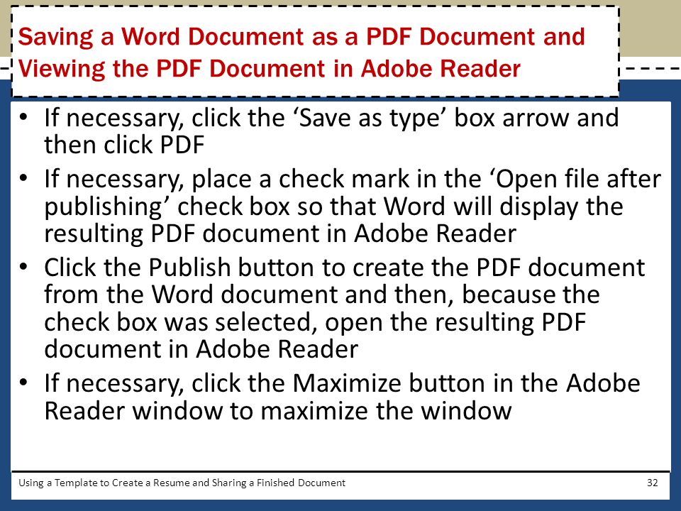 If necessary, click the ‘Save as type’ box arrow and then click PDF