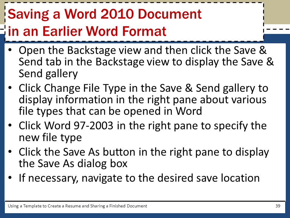 Saving a Word 2010 Document in an Earlier Word Format