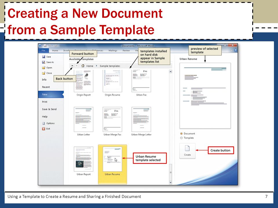 Creating a New Document from a Sample Template