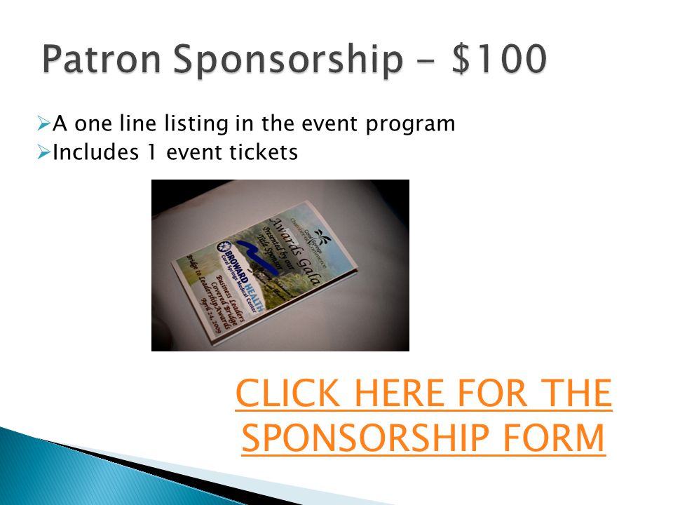 CLICK HERE FOR THE SPONSORSHIP FORM