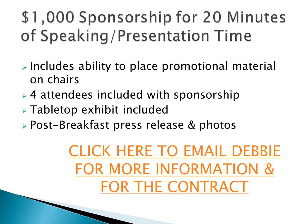 $1,000 Sponsorship for 20 Minutes of Speaking/Presentation Time