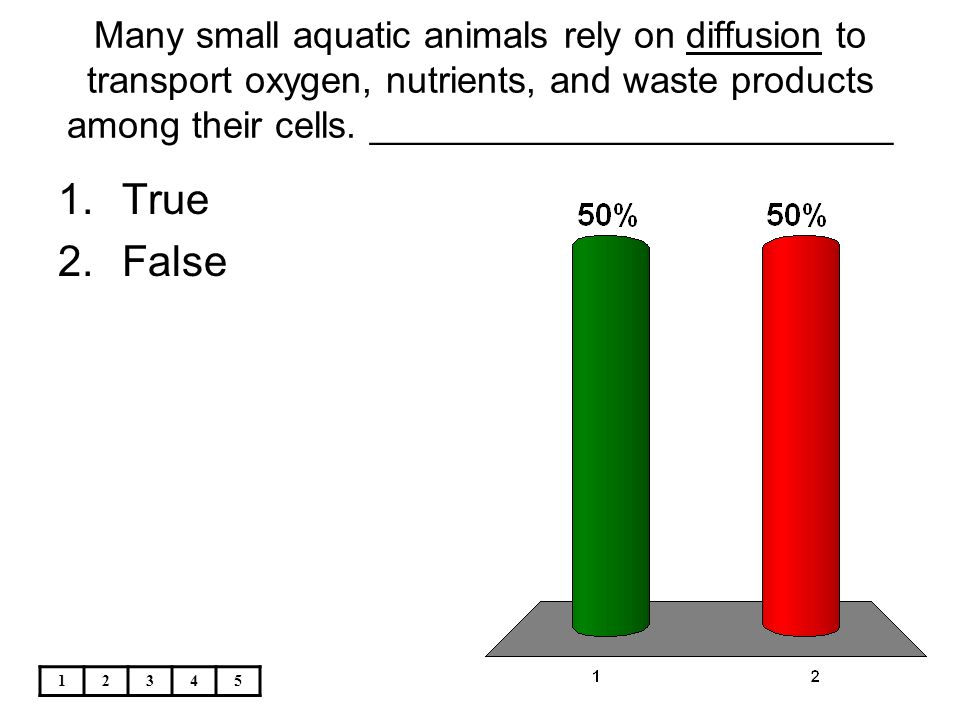 Many small aquatic animals rely on diffusion to transport oxygen, nutrients, and waste products among their cells. _________________________