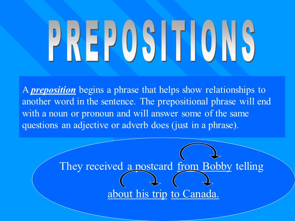 PREPOSITIONS They received a postcard from Bobby telling