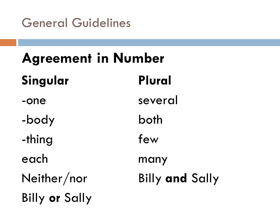 Agreement in Number General Guidelines