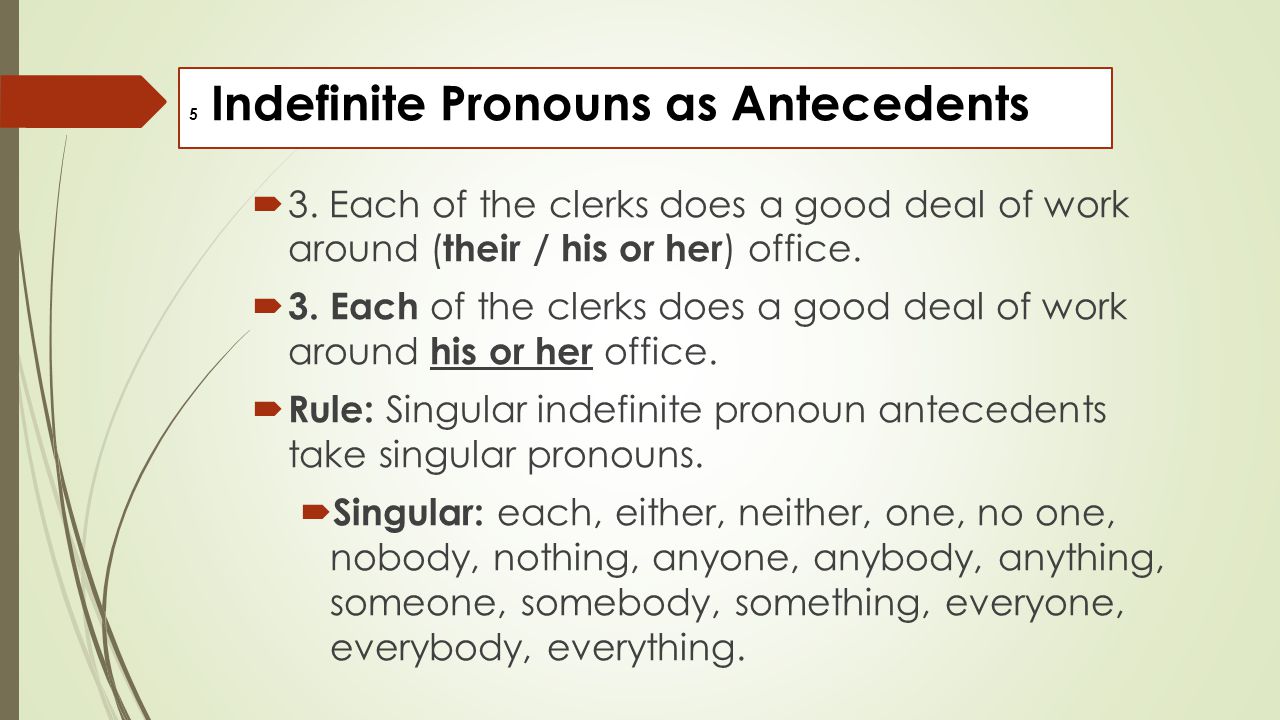 5 Indefinite Pronouns as Antecedents