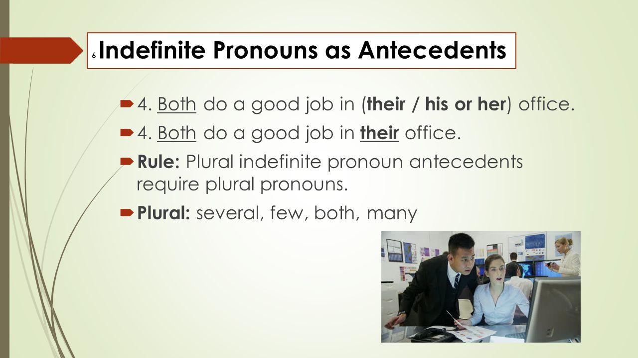 6 Indefinite Pronouns as Antecedents