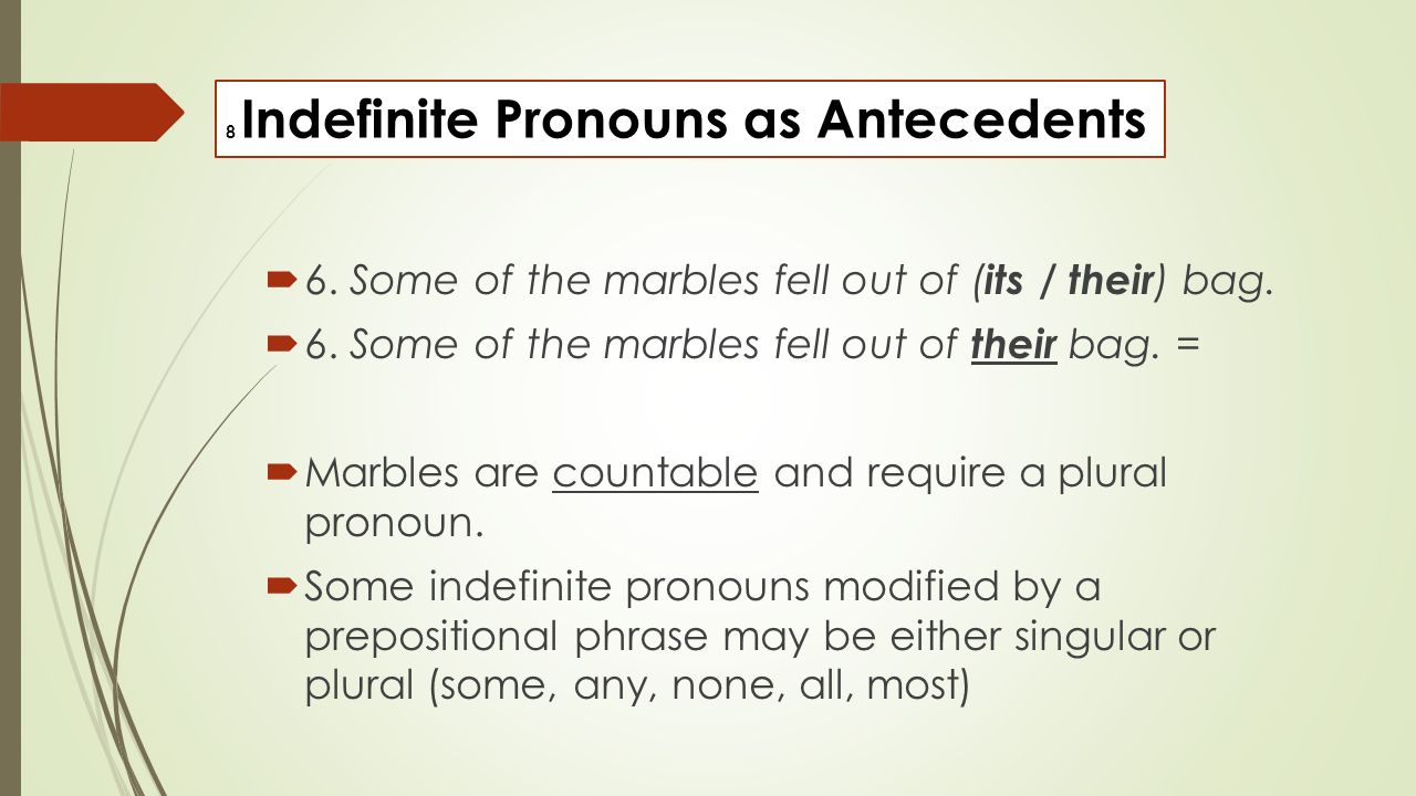 8 Indefinite Pronouns as Antecedents