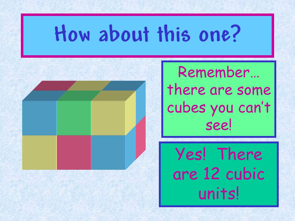 How about this one Yes! There are 12 cubic units!