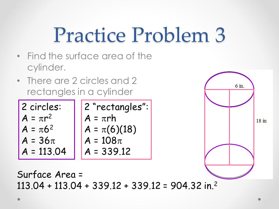 Practice Problem 3 Find the surface area of the cylinder.