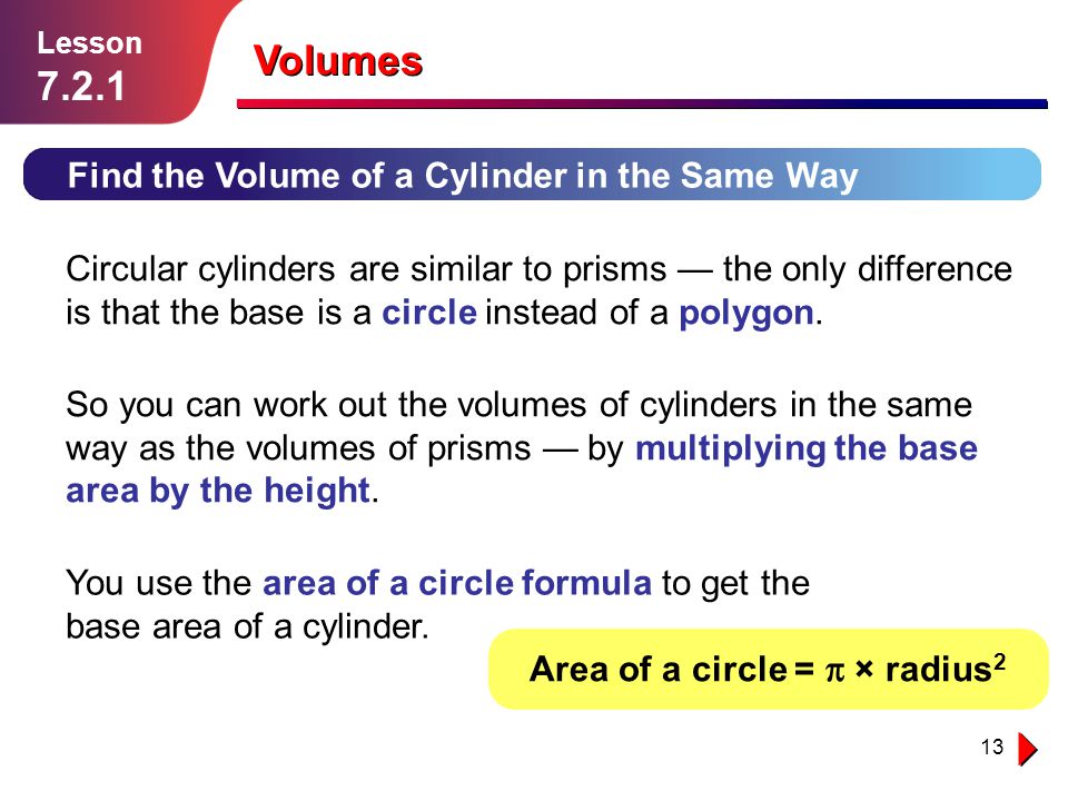 Volumes Find the Volume of a Cylinder in the Same Way