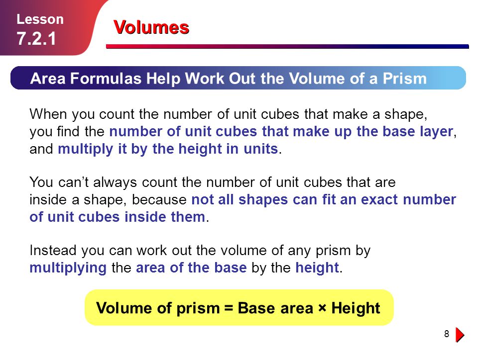 Volumes Area Formulas Help Work Out the Volume of a Prism