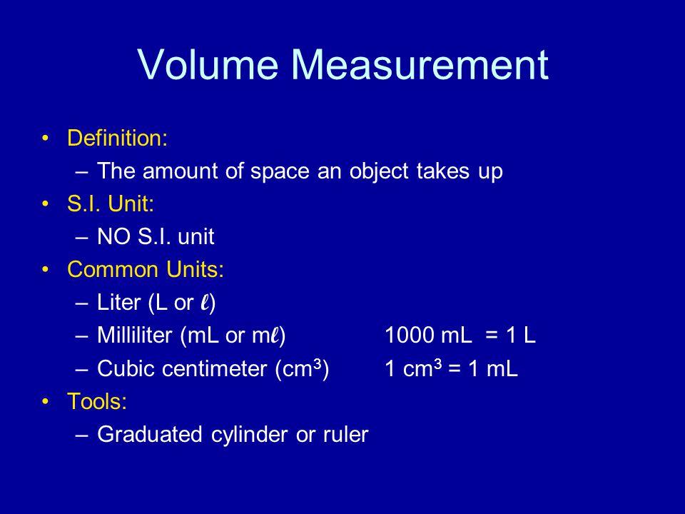 Volume Measurement Definition: The amount of space an object takes up