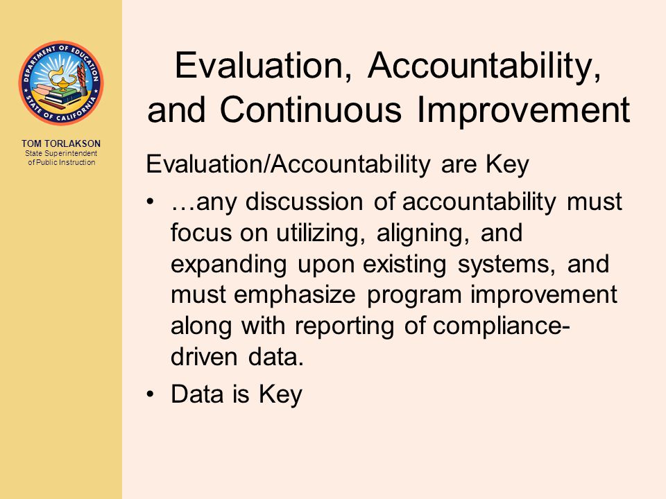 Evaluation, Accountability, and Continuous Improvement