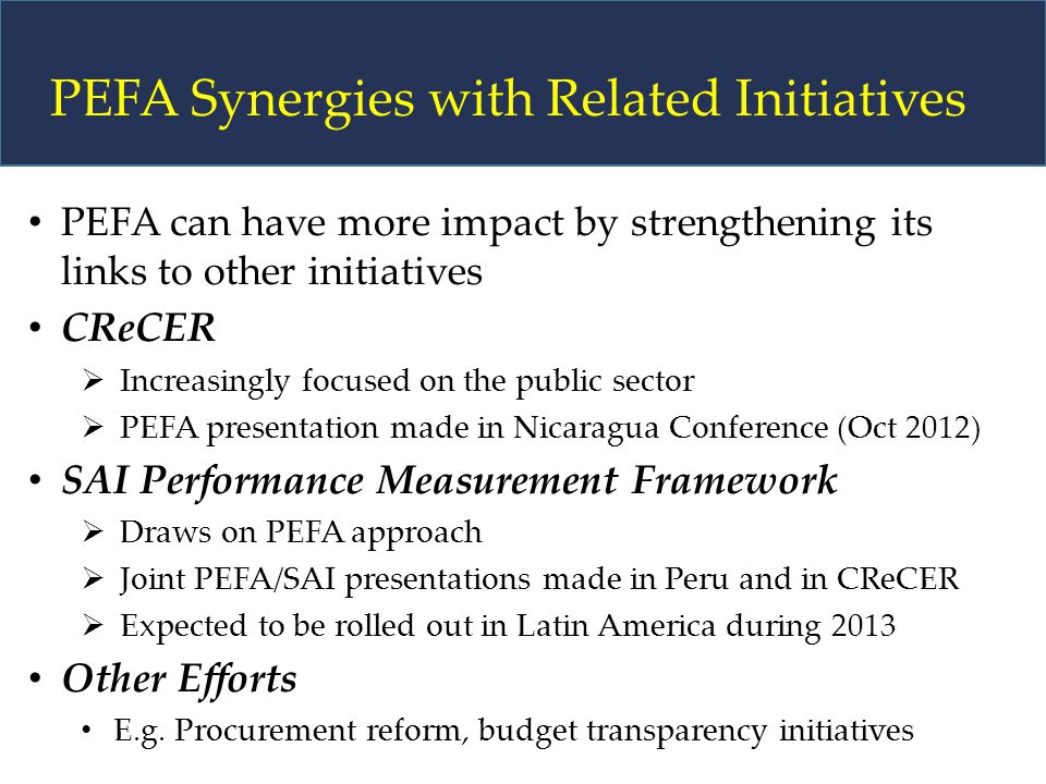 PEFA Synergies with Related Initiatives