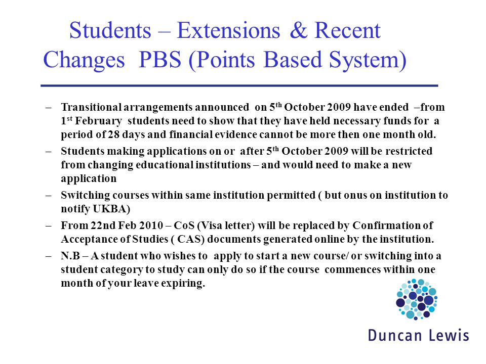 Students – Extensions & Recent Changes PBS (Points Based System)