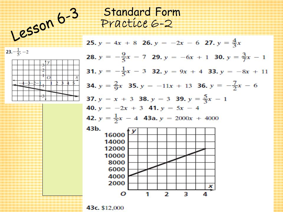 Standard Form Lesson 6-3 Practice 6-2