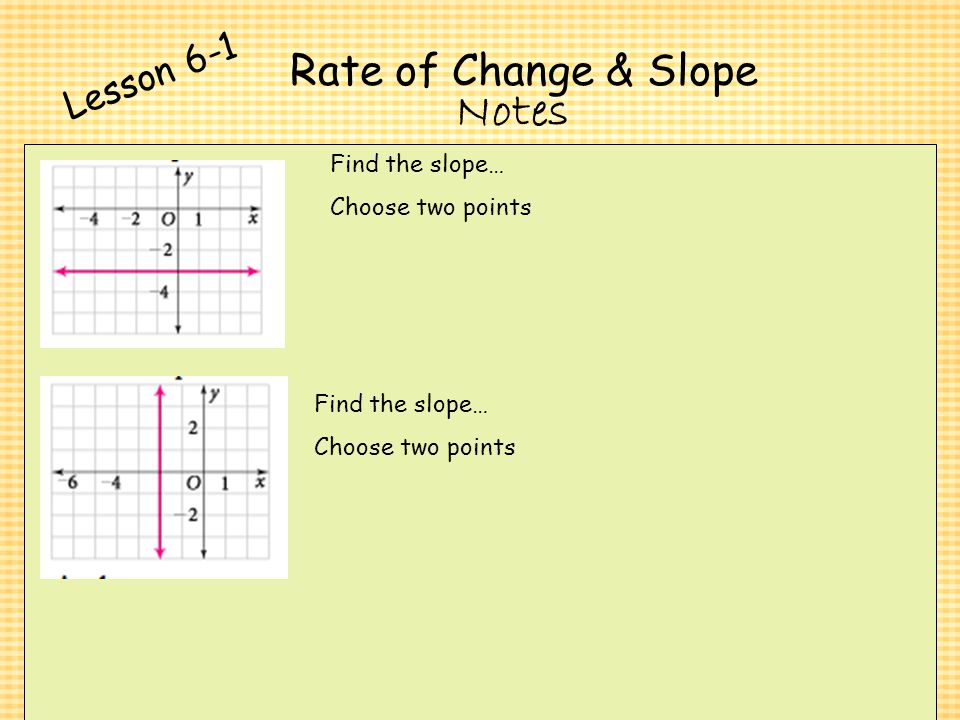 Rate of Change & Slope Notes Lesson 6-1 Find the slope…