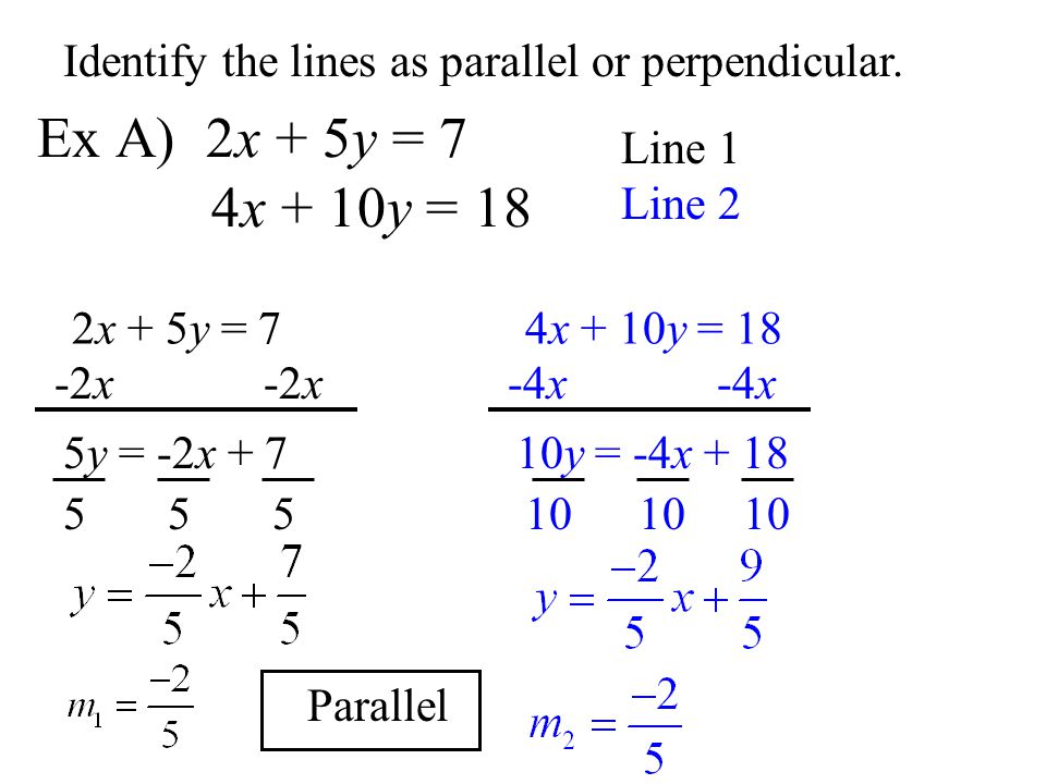 Identify the lines as parallel or perpendicular.
