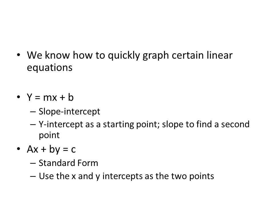 We know how to quickly graph certain linear equations